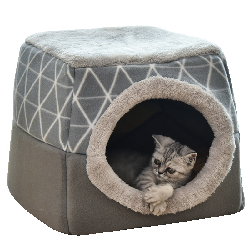 Foldable Cat Nest 38*38*34cm Grey with White lines