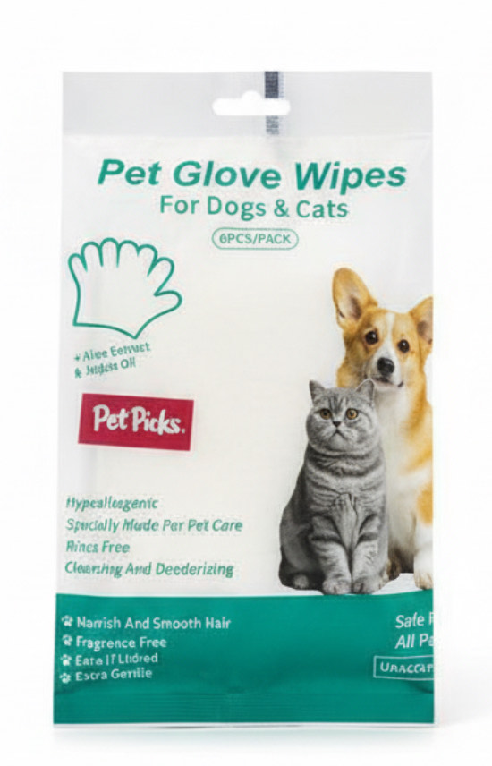 Pet Picks Disposable Pet Glove Wipes 6Pcs