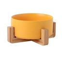 [6920210507309SYE] Ceramic Feeder With Wooden Stand Dia:16cmH:6.5cm Yellow