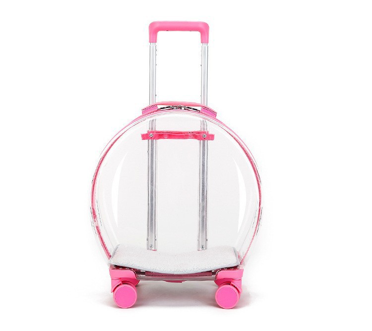 No Door Transparent Pet Trolley Case Pink