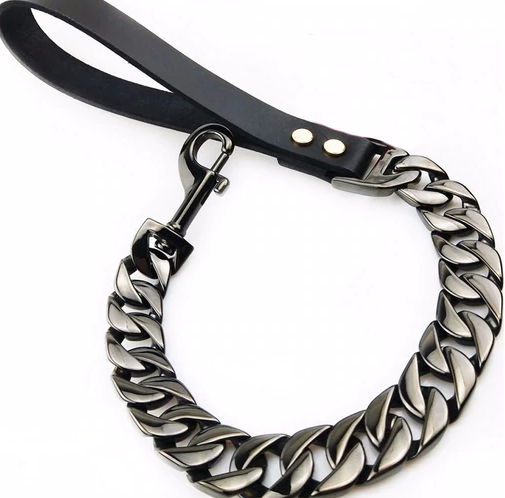 Black stainless steel dog chain leash 3.2cm45cm+handle 10cm
