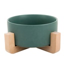 [6920210507309] Ceramic Feeder With Wooden Stand Dia:16Cmh:6.5Cm